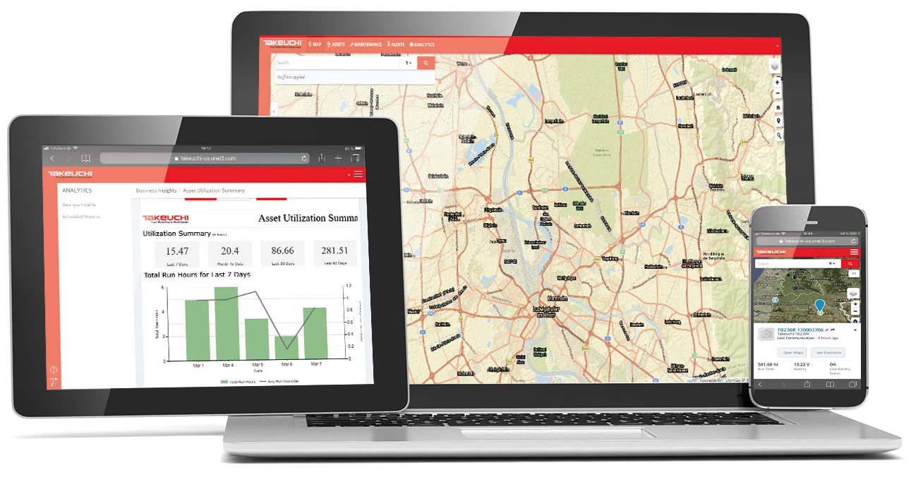Visuele look van de Takeuchi fleet management software