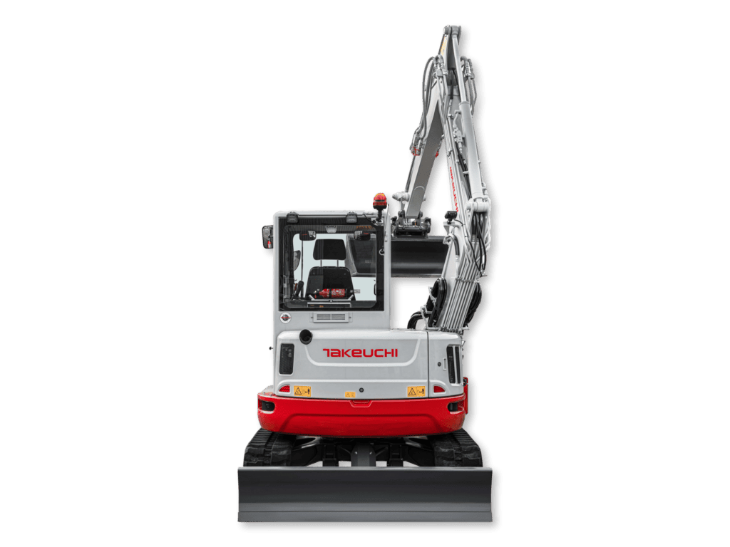 Pelle Takeuchi TB257FR vue isolée arrière