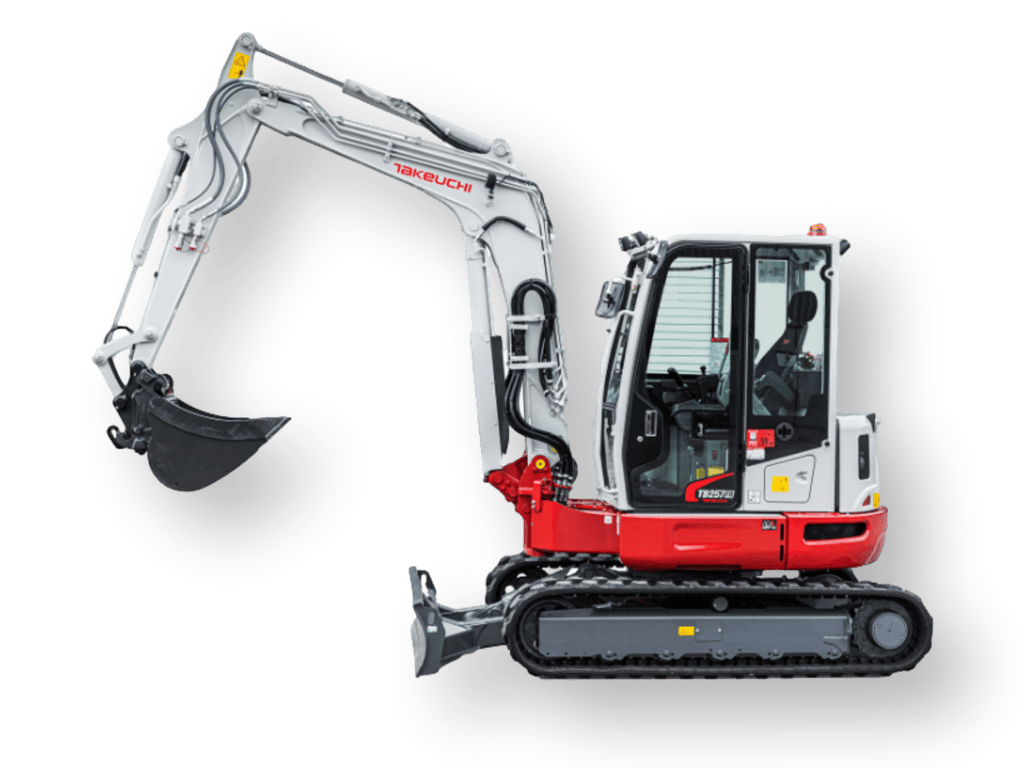 Pelle Takeuchi TB257FR vue isolée côté gauche
