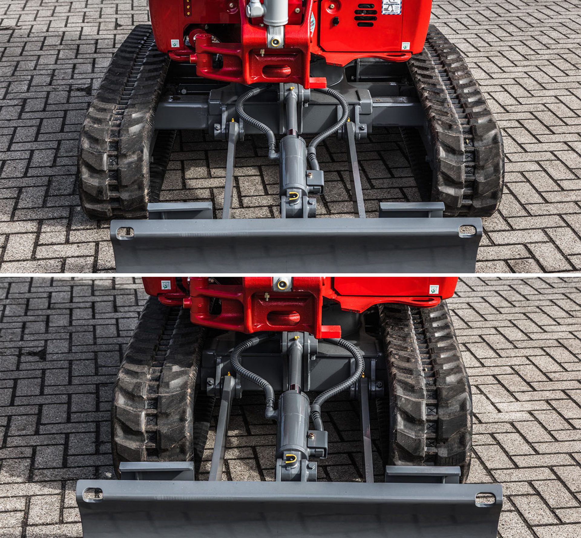 het rijwerk van de voorkant van een Takeuchi tb225 minigraver